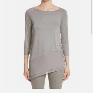 #34-ST. JOHN -Georgette Jersey Assymetrical Blouse Gray Size Large Silk/Viscose
